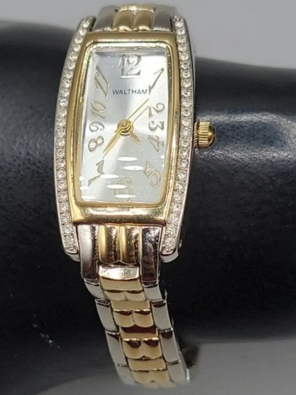 Vtg Waltham Ladies Tonneau Style Watch WAW042 Art Deco Crystal Bezel 6